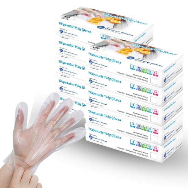 Guante desechable Diamond Glove, de poliéster, libre de polvo, talla L, paquete de 5000 unidades, transparente - Talla L Poli