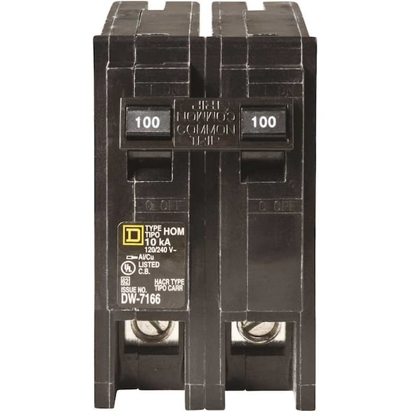 Square D Miniature Circuit Breaker, HOM Series, 100A, 2 Pole, 120/240V AC, 10kA - HOM2100C