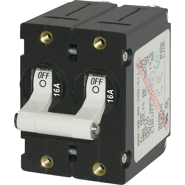 Blue Sea Systems Circuit Breaker, A Series, 16A, 2 Pole, 120/240V AC, 7.5kA at 65V DC - 7294