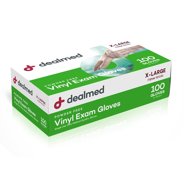 Guantes desechables de vinil Dealmed, vinil, sin polvo, XL, paquete de 1000, transparente - 787290