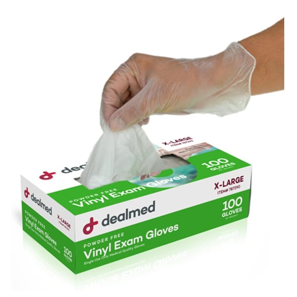 Guantes desechables de vinil Dealmed, vinil, sin polvo, XL, paquete de 1000, transparente - 787290
