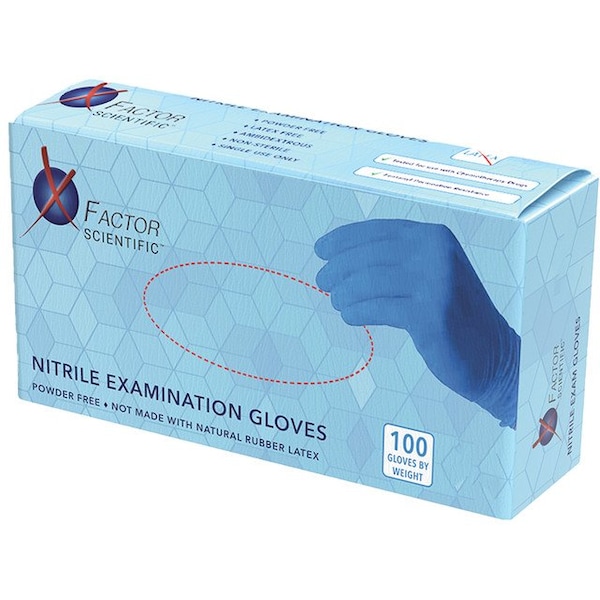 Guantes Desechables de Nitrilo Científico Factor X, 4 mil de grosor en la palma, nitrilo, sí, tamaño (XL), paquete de 100, color azul - N2S-E-4