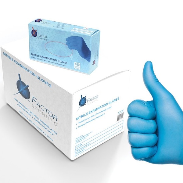 Guantes Desechables de Nitrilo Científico Factor X, 4 mil de grosor en la palma, nitrilo, sí, tamaño (XL), paquete de 100, color azul - N2S-E-4