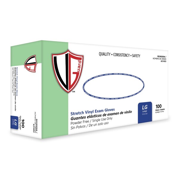 Vguard A21A5, Guante de examen, 4.3 mil Palm, Vinilo, Libre de polvo, Grande, 1000 PK, Crema - A21A53