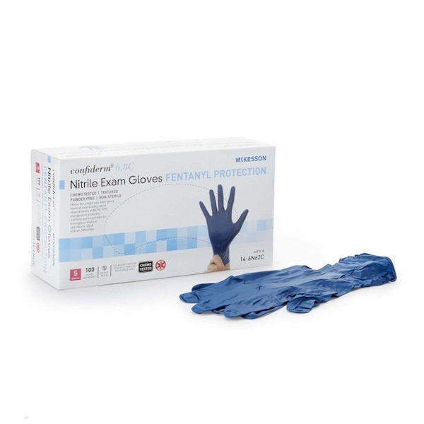 Mckesson Confiderm 6.8C - Guantes de Examen de Nitrilo sin Polvo, Talla S, Paquete de 100, Color Azul - 14-6N62C