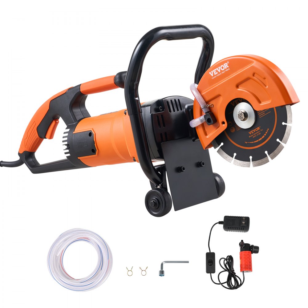 VEVOR Electric Concrete Saw, 7 in Circular Saw Cutter, 2000 W High Power with Max. 2.5 in Cutting Depth, Wet/Dry Disk Saw Cutter Includes Water Line, Pump and Blade, for Stone, Brick - DDHNTJ1600W7G3JFXV1