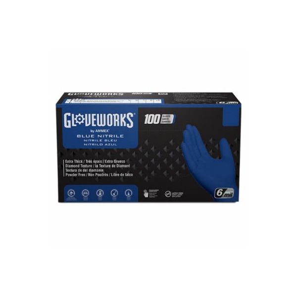 Guantes desechables de nitrilo Ammex, 6 mil de grosor en la palma, de nitrilo, libres de polvo, talla L, color azul real - GWRBN46100