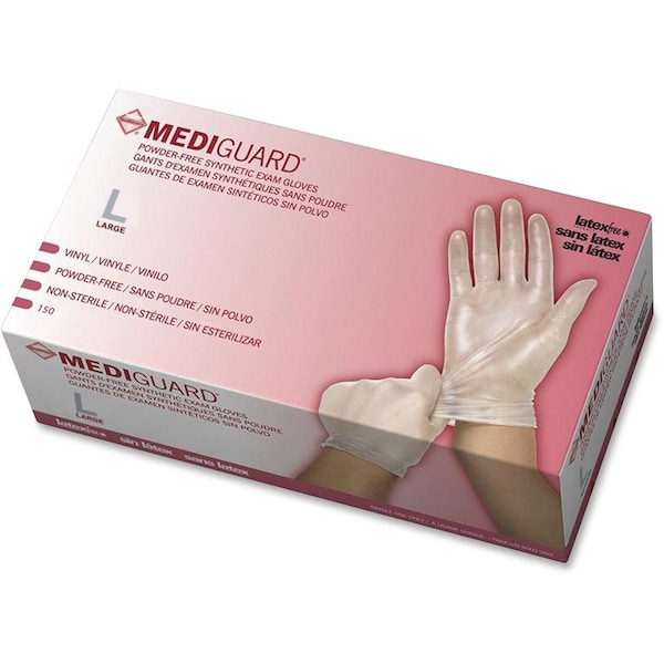 Medline MEDIGUARD, Guantes Desechables de Vinilo, 5.1 mil de Palma, Vinilo, sin Talco, L, Paquete de 150, Transparente - MII6MSV513