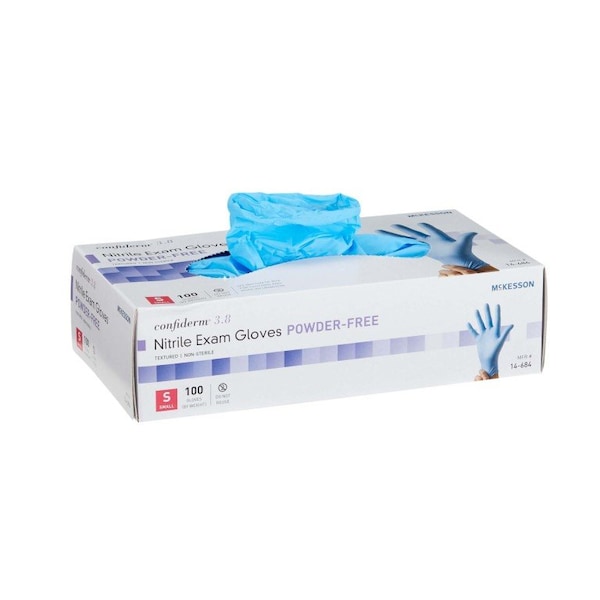 Mckesson Confiderm 3.8 Guantes de examen de nitrilo sin polvo, S, 100 piezas, azules - 14-684