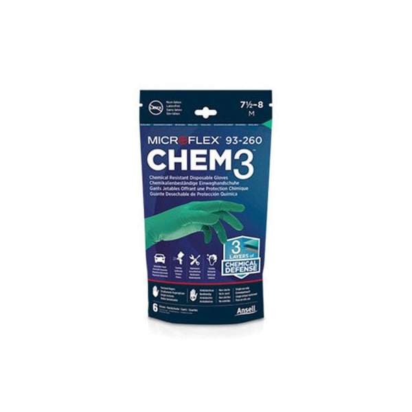 Guante desechable Microflex de nitrilo/neopreno ALTAMENTE RESISTENTE A QUÍMICOS de 7.8MIL, VERDE, tamaño L, paquete de 50 - 93260090.