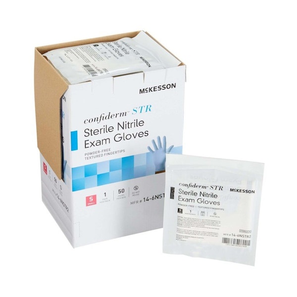 Guantes de examen de nitrilo Mckesson Confiderm STR, Nitrilo, sin polvo, S, 400 paq, azul - 14-6NSTR2