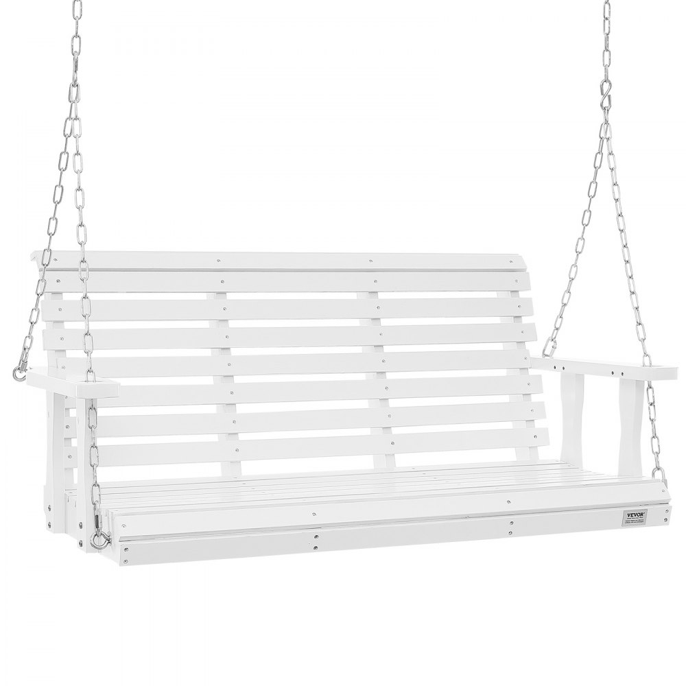 VEVOR Wooden Porch Swing 4.5 ft, Patio bench swing for Courtyard & Garden, Upgraded 880 lbs Strong Load Capacity, Heavy Duty Swing Chair Bench with Hanging Chains for Outdoors, White - MLQQCMK45YC0PA8DSV0