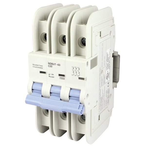 Automation Systems Interconnect 32Amp 3 Pole Circuit Breaker, 277/480 VAC, 125 VDC, DIN Rail Mounted, Medium Trip Curve, UL489 - NDB2T-63C32-3L