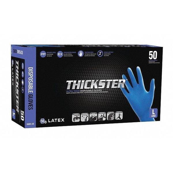 Guantes desechables de seguridad Sas, 14.00 mil palm, látex, M, 50 PK, azul - 6602