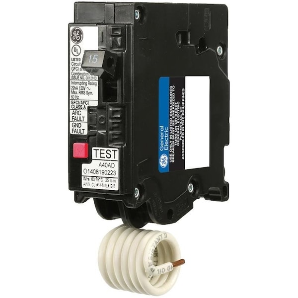 Ge Industrial Solutions Circuit Breaker, THQL Series, 15A, 1 Pole, 120/240V AC, 10kA at 120/240V AC - THQL1115DFP