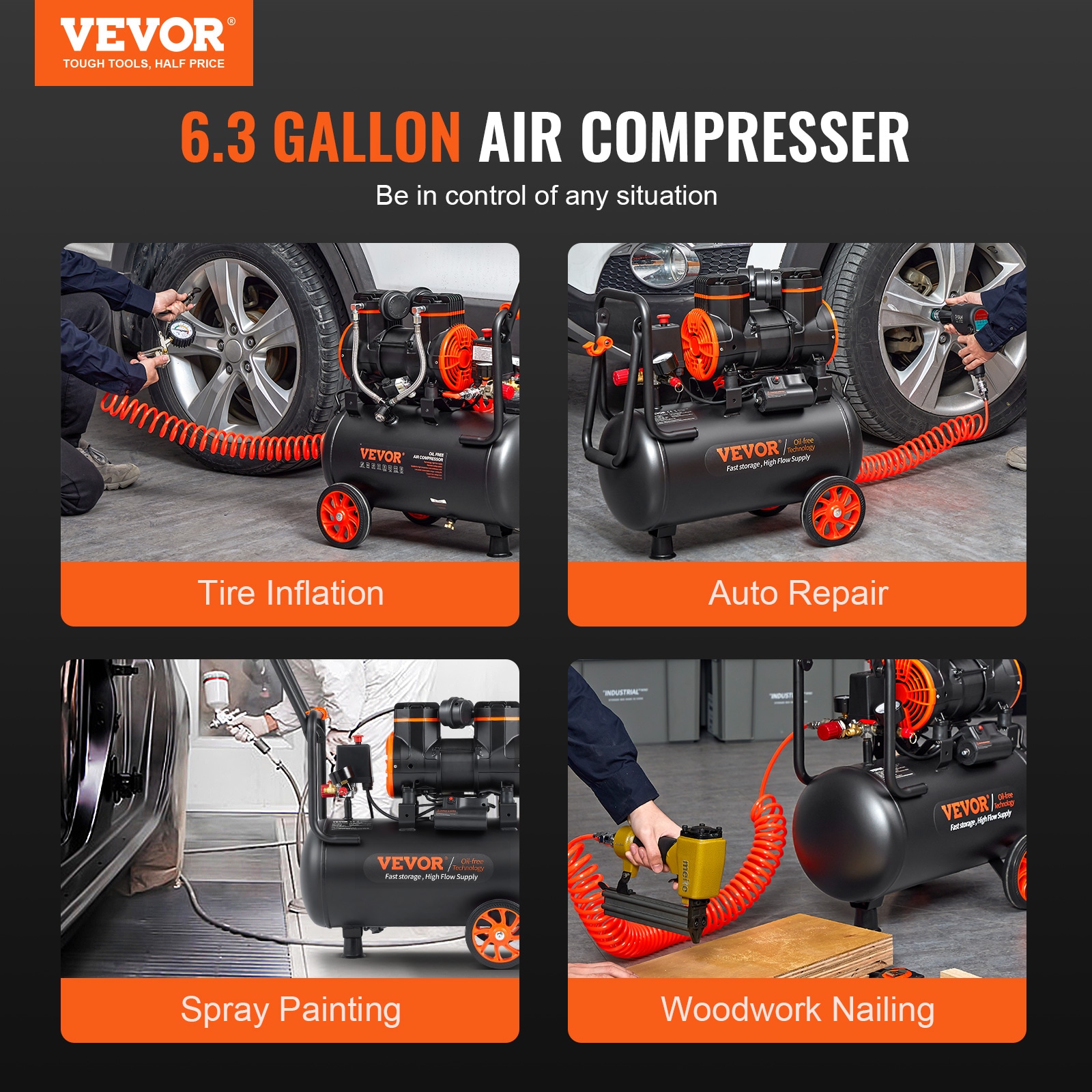 VEVOR Compresor de aire vertical portátil de gas de 4.8 galones y 115 PSI con accesorios incluidos - W24L1450W110VCQNYV1