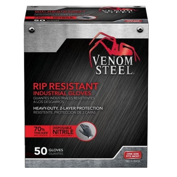 Guantes desechables de nitrilo Venom Steel, 6 mil de espesor en la palma, nitrilo, sin polvo, talla única, color negro - VEN6045RN