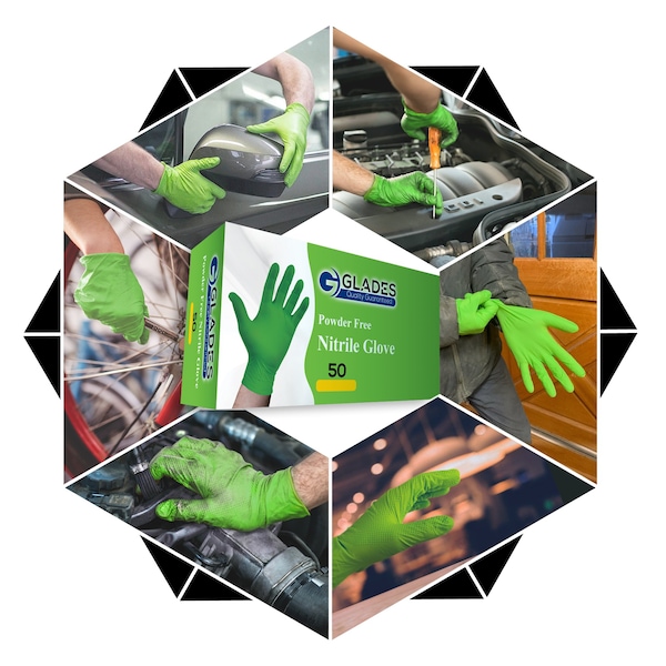 Guantes desechables de nitrilo Glades, 8 mil de palma, nitrilo, sin polvo, L, paquete de 50, verde - HM2021889003-GN-L