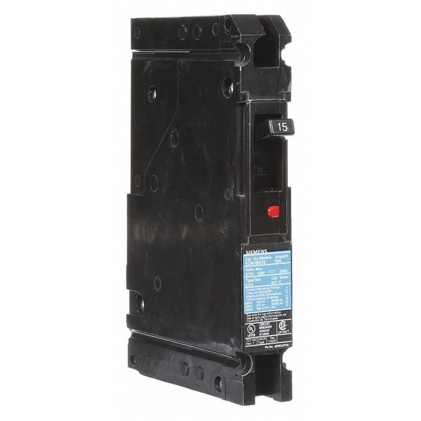 Siemens Molded Case Circuit Breaker, ED4 Series, 15A, 1 Pole, 120/277V AC, 22kA at 277V AC - ED41B015