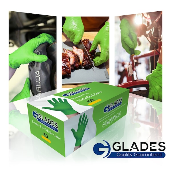 Guantes desechables de nitrilo Glades, 8 mil de palma, nitrilo, sin polvo, L, paquete de 50, verde - HM2021889003-GN-L