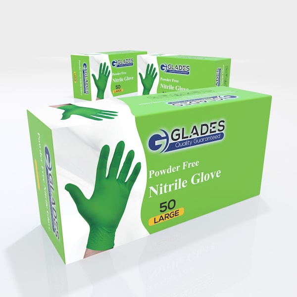 Guantes desechables de nitrilo Glades, 8 mil de palma, nitrilo, sin polvo, L, paquete de 50, verde - HM2021889003-GN-L