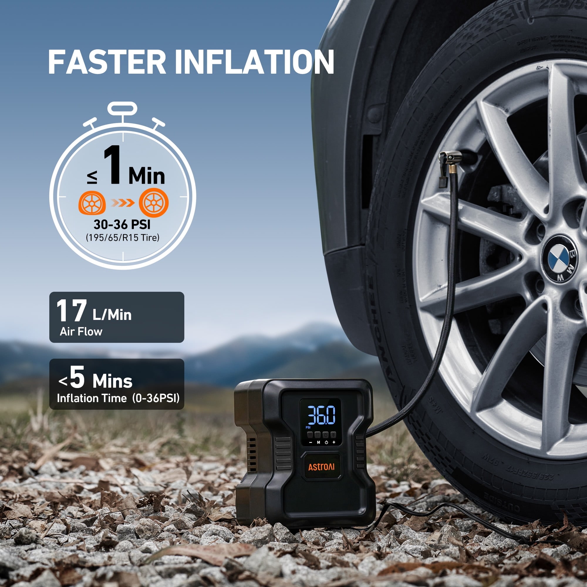AstroAI Compresor de Aire Pancake Portátil Eléctrico de 150 PSI con Accesorios Incluidos - ACAC160BK-W1P