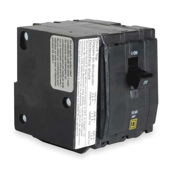 Square D Miniature Circuit Breaker, QOB Series, 20A, 3 Pole, 120/240V AC, 10kA at 120/240V AC - QOB3201021