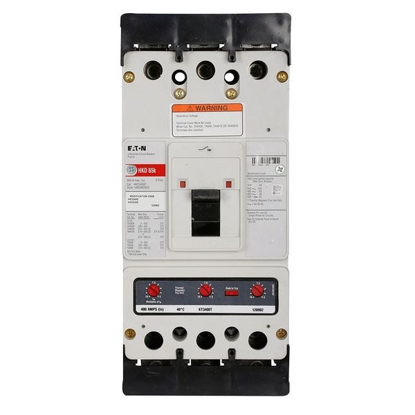 Eaton Molded Case Circuit Breaker, HKD Series, 400A, 3 Pole, 600V AC, 100kA at 240V AC - HKD3400