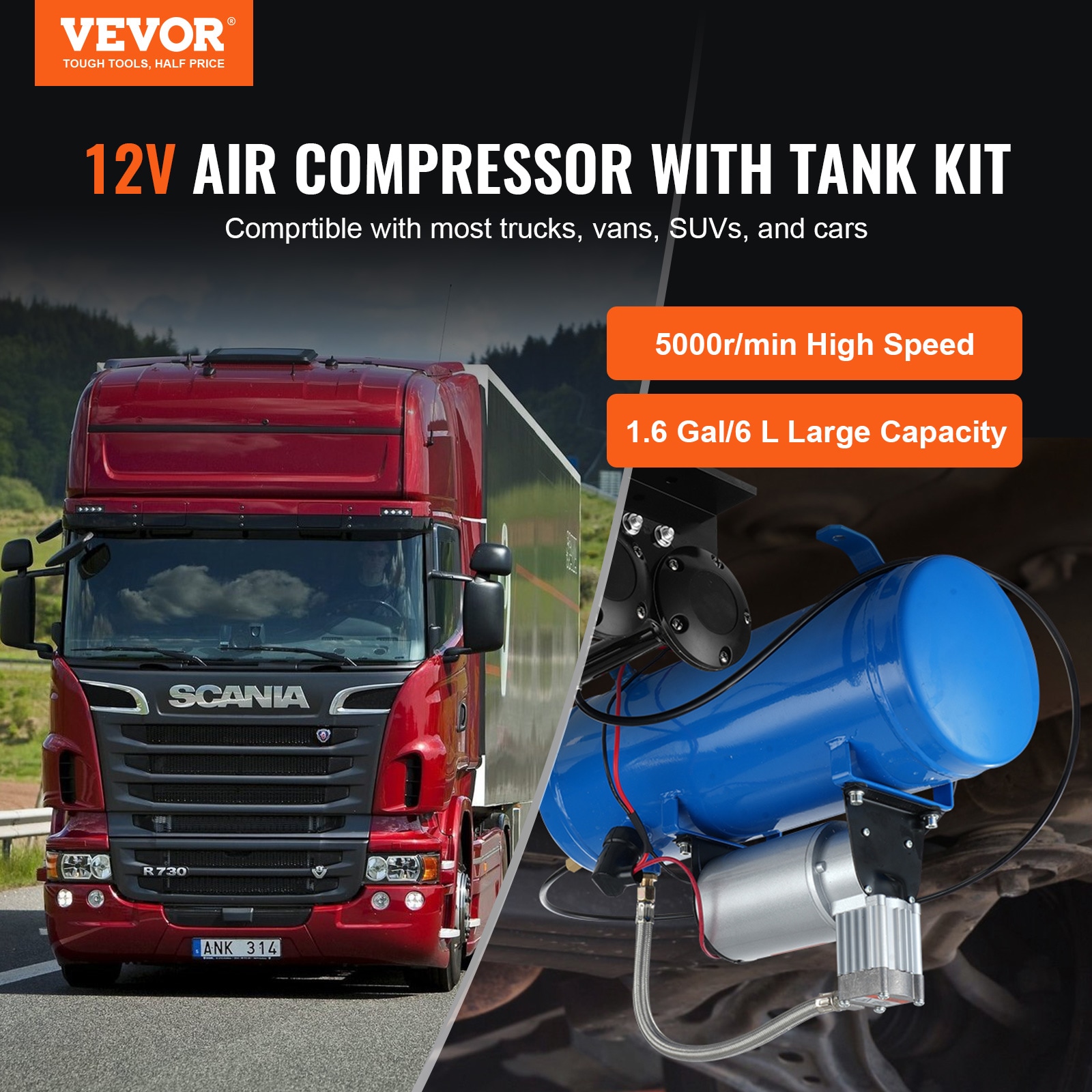 VEVOR Compresor de aire vertical portátil eléctrico de 1.6 galones y 120 PSI con accesorios incluidos - QLBCQGYYSJZCESCMXV9