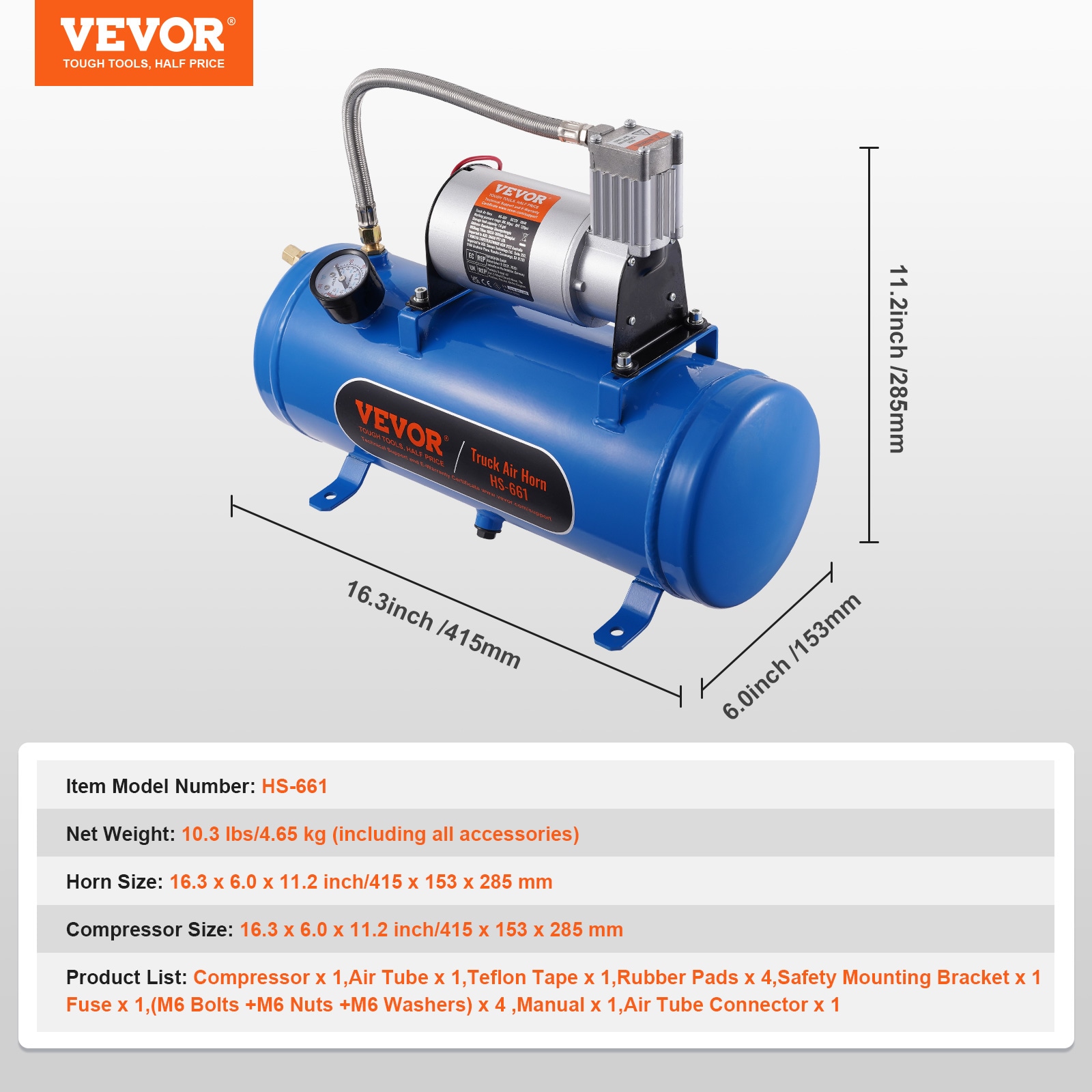 VEVOR Compresor de aire vertical portátil eléctrico de 1.6 galones y 120 PSI con accesorios incluidos - QLBCQGYYSJZCESCMXV9