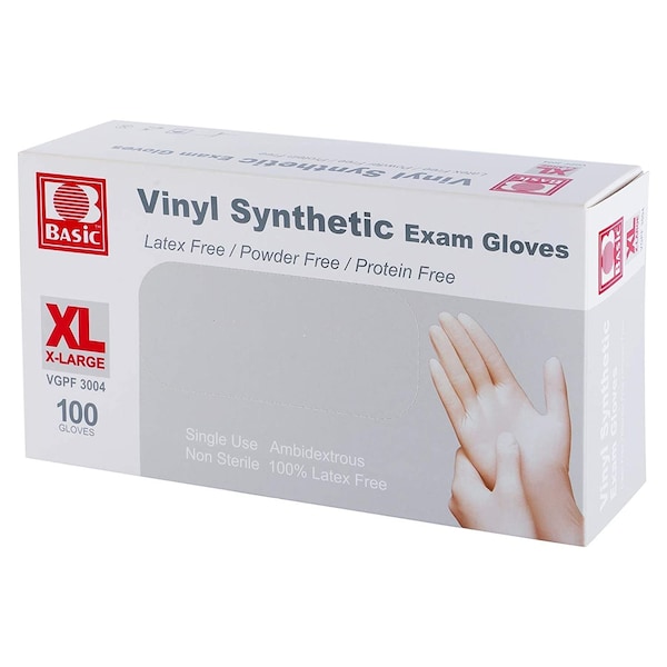 Guantes Desechables Zoro Select, Sintéticos de Vinilo, Sin Látex, Sin Polvo, Transparentes, XL, 10 cajas de 100 guantes - VinylXLB