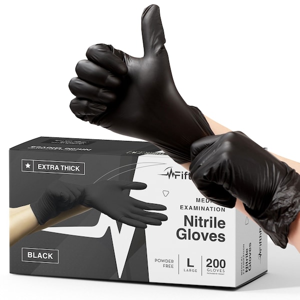 Guantes de Examen de Nitrilo Fifthpulse, 4.5 ml Palma, Nitrilo, Sin Polvo, L, 200 Piezas, Negro - FP-FMN100451
