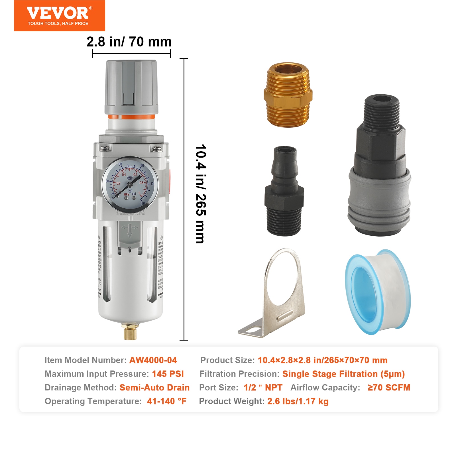 VEVOR compresor de aire vertical estacionario a gas sin cable de 145 PSI con accesorios incluidos - KQYSJGLDJQD120YAPV0