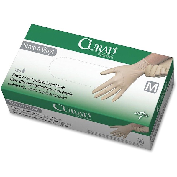 Guantes Desechables de Vinilo Medline, 5.1 mil de Grosor en la Palma, Vinilo Elástico, Sin Talco, Talla Mediana, 150 Piezas, Color Crema - MII6CUR9225
