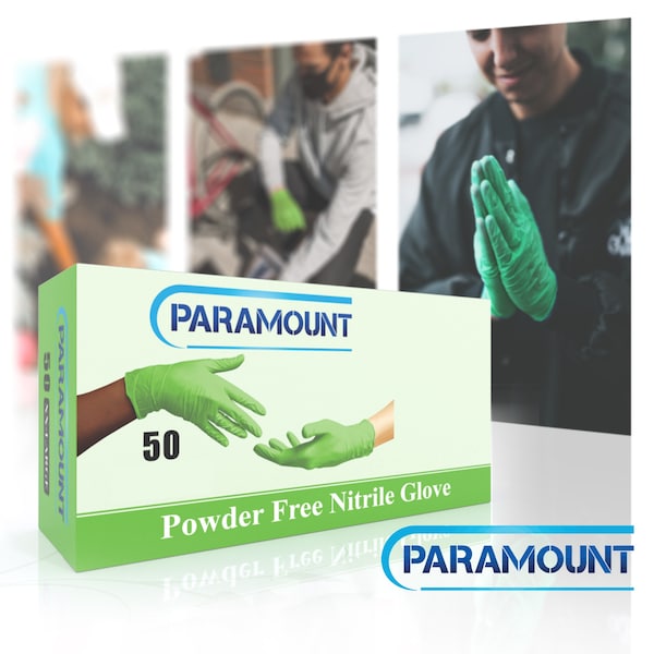 Guantes desechables de nitrilo Paramount, 6 mil de palma, nitrilo, sin polvo, S, 1 paquete, verde - S