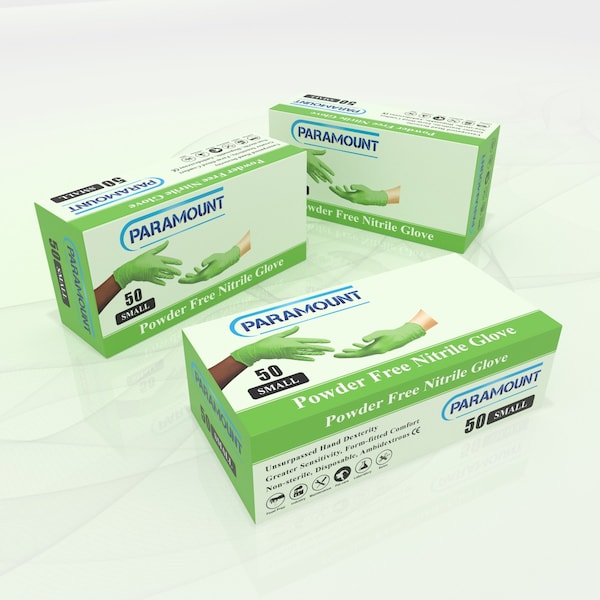 Guantes desechables de nitrilo Paramount, 6 mil de palma, nitrilo, sin polvo, S, 1 paquete, verde - S