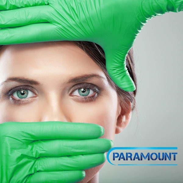 Guantes desechables de nitrilo Paramount, 6 mil de palma, nitrilo, sin polvo, S, 1 paquete, verde - S