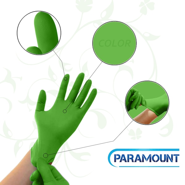 Guantes desechables de nitrilo Paramount, 6 mil de palma, nitrilo, sin polvo, S, 1 paquete, verde - S