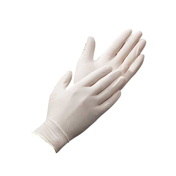 Showa W1005, Guantes desechables, 5 mil Palma, Látex, con Polvo, Talla L (9), Paquete de 100, Blanco - W1005L