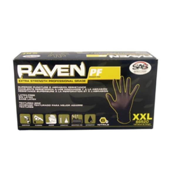 John Dylan Raven, Guantes Desechables de Nitrilo, 6 mil Palm, Nitrilo, Sin Polvo, 2XL, Negro - JO628503