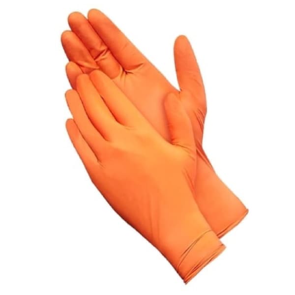 Mis guantes desechables Mi Américas Latex, 7 mil de espesor en la palma, látex natural de baja proteína, con talco, tamaño grande, caja con 200 piezas, color naranja - 5113-2