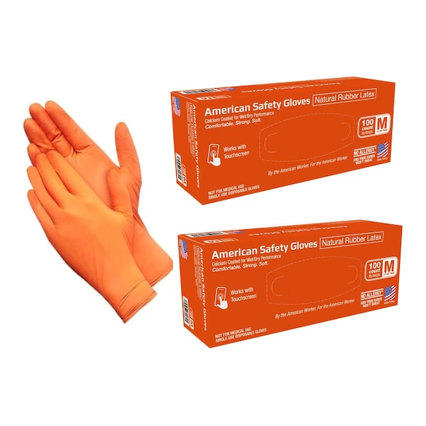 Mis guantes desechables Mi Américas Latex, 7 mil de espesor en la palma, látex natural de baja proteína, con talco, tamaño grande, caja con 200 piezas, color naranja - 5113-2