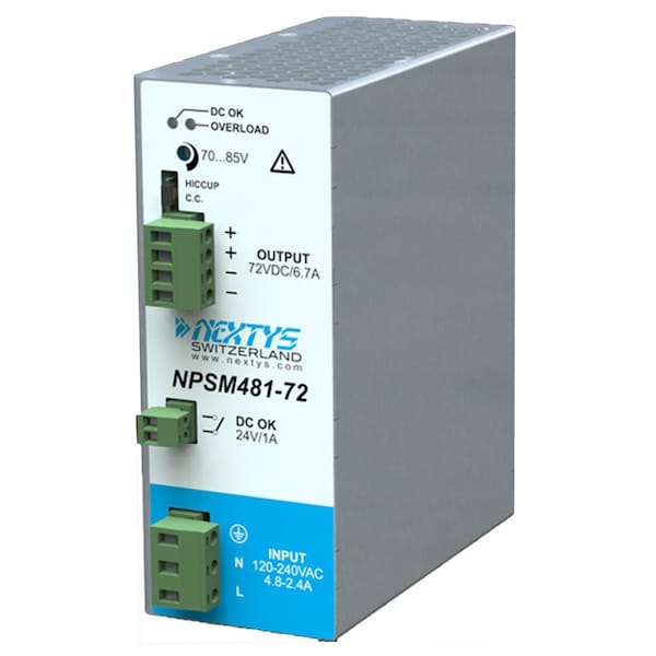 Automation Systems Interconnect Power Supply, 120V/240V AC, 72V DC, 480W, 6.7A, DIN Rail - ASINPSM481-72