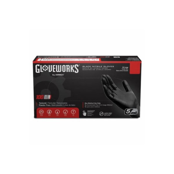 Guantes Desechables de Nitrilo Ammex, 5 mil de Palma, Nitrilo, sin Polvo, L, Negro - GPNB46100