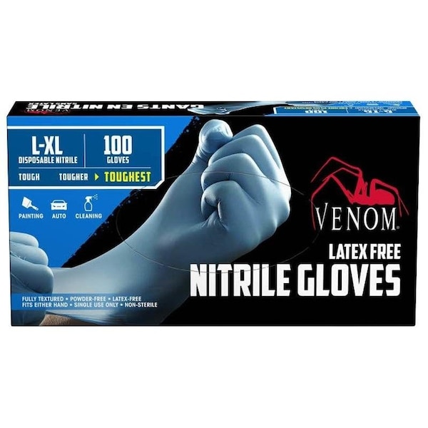 Guantes desechables de nitrilo Venom Steel, 3 mil Palm, Nitrilo, sin polvo, L/XL, azul - VEN4145