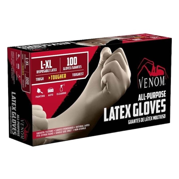 Guantes desechables de látex Venom Steel, 3 mil de palma, látex, con polvo, L/XL, transparente - VEN4125