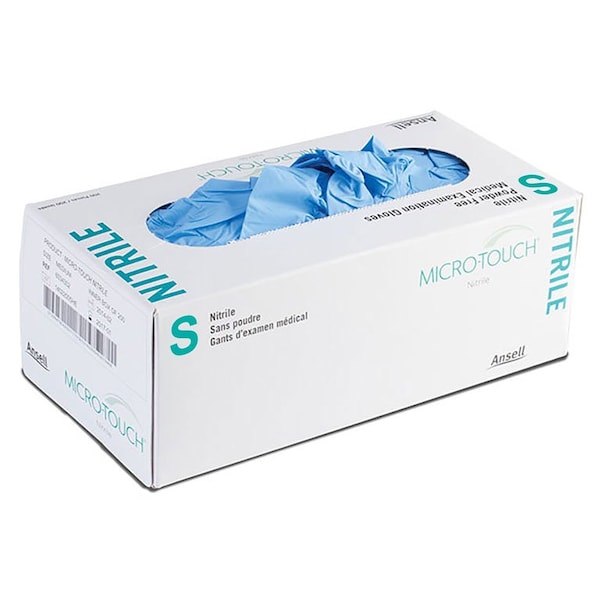 Guantes de exploración de nitrilo Micro-Touch, de nitrilo, sin polvo, S, 200 piezas, azules - 6034301