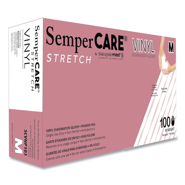 Guantes desechables de vinilo Sempercare Syn-Stretch, 5 mil Palma, Vinilo, Sin polvo, Mediano, Paquete de 1000 piezas, Color Crema - SCVNP103