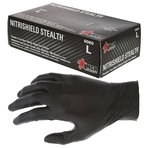 Mcr Safety NitriShield, Guantes desechables de nitrilo, 3.7 mil en la palma, nitrilo, sin polvo, M, 1000 paq, negro - 6060M