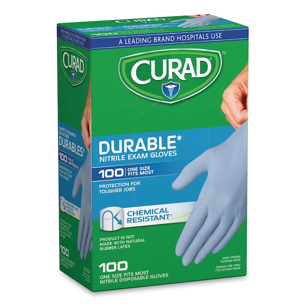 Guantes de Examen de Nitrilo Curad, 3.5 mil de Palma, Talla Única, 100 piezas, Azules - CUR4145R